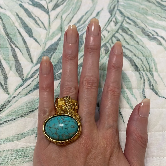 Vintage Yves Saint Laurent Arty Ovale Ring YSL Turquoise size 5 - Picture 3 of 6